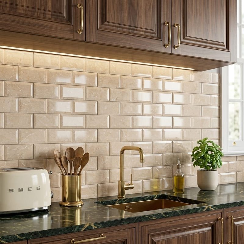 Cappuccino Marble 3x6 Polished Tile — Kitchen backsplash