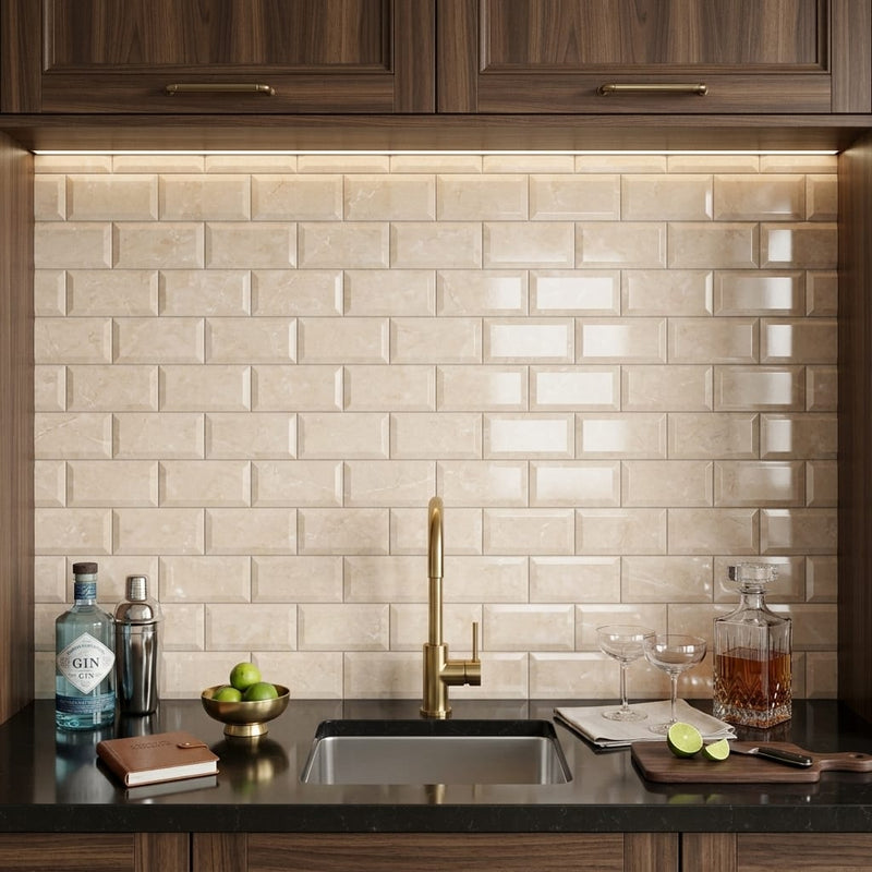 Cappuccino Marble 3x6 Polished Tile — Wet Bar backsplash