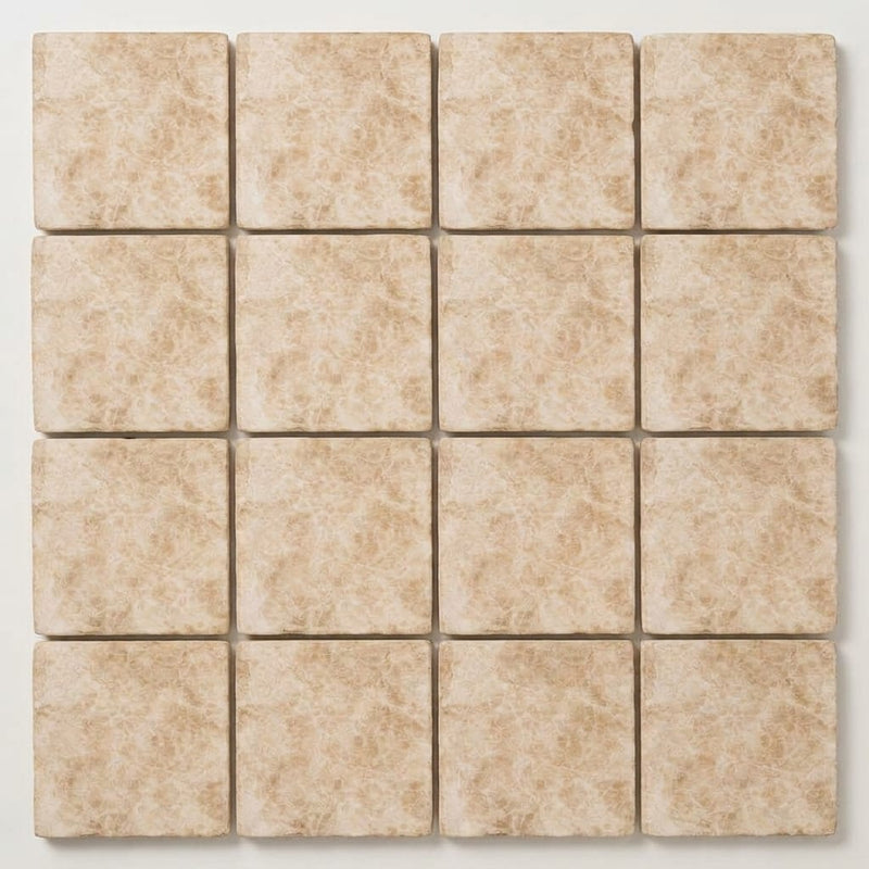 Cappuccino Marble 4x4 Tumbled Tile close-up