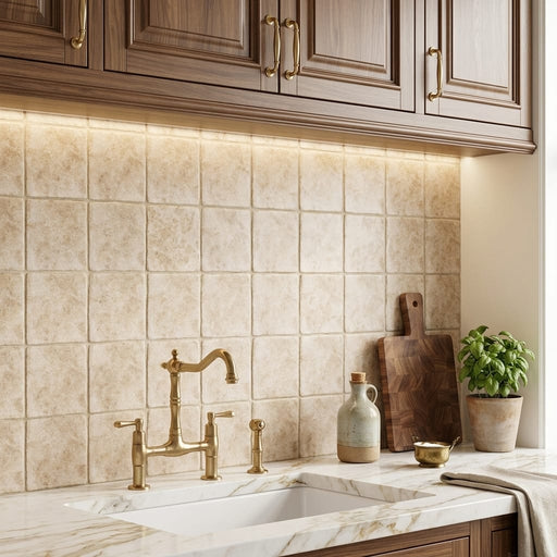 Cappuccino Marble 4x4 Tumbled Tile — Kitchen backsplash