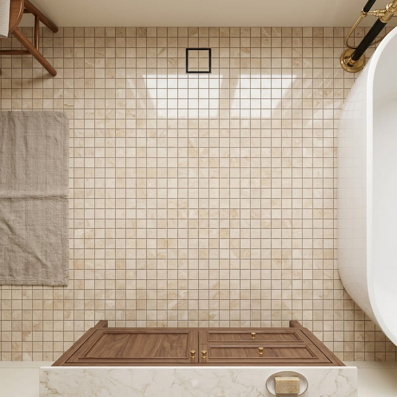 Cappuccino Marble 5/8x5/8 Polished Mosaic — Bathroom floor