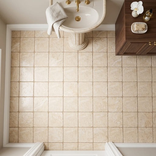 Cappuccino Marble 6x6 Tumbled Tile — Powder Room floor