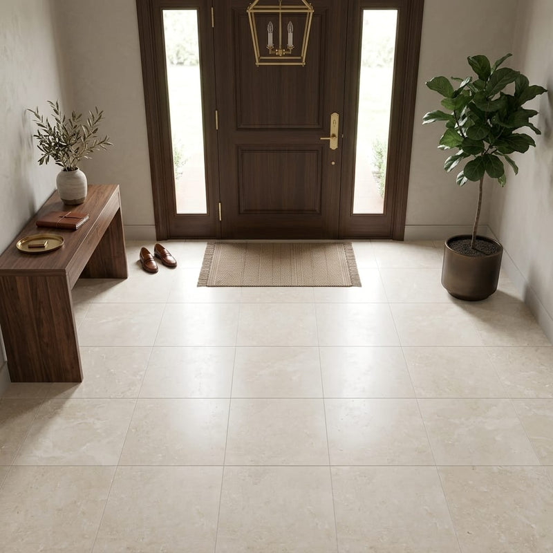 Cappuccino Travertine Tile 18x18 Filled, Honed — Foyer floor