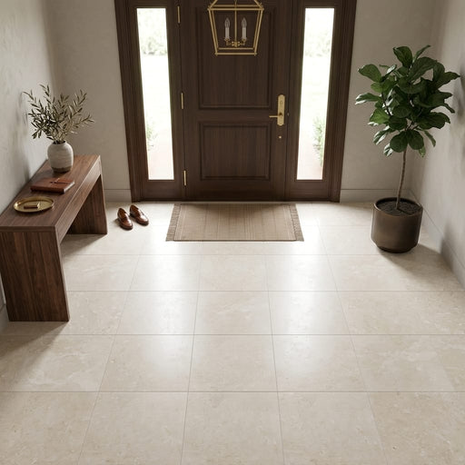 Cappuccino Travertine Tile 18x18 Filled, Honed — Foyer floor