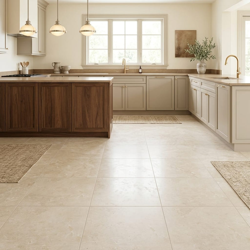 Cappuccino Travertine Tile 18x18 Filled, Honed — Kitchen floor