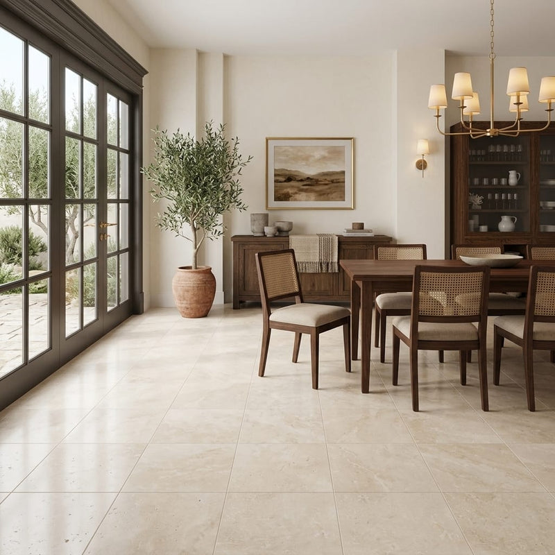 Cappuccino Travertine Tile 18x18 Filled, Honed — Living Room floor
