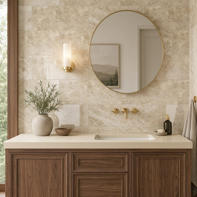Cappucino Marble Tile 12x24 Polished — Bathroom vanity wall