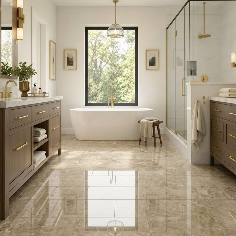 Cappucino Marble Tile 12x24 Polished — Primary Bath floor