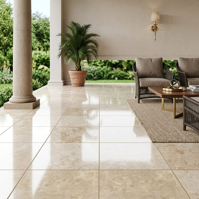 Cappucino Marble Tile 18x18 Polished — Covered Patio floor