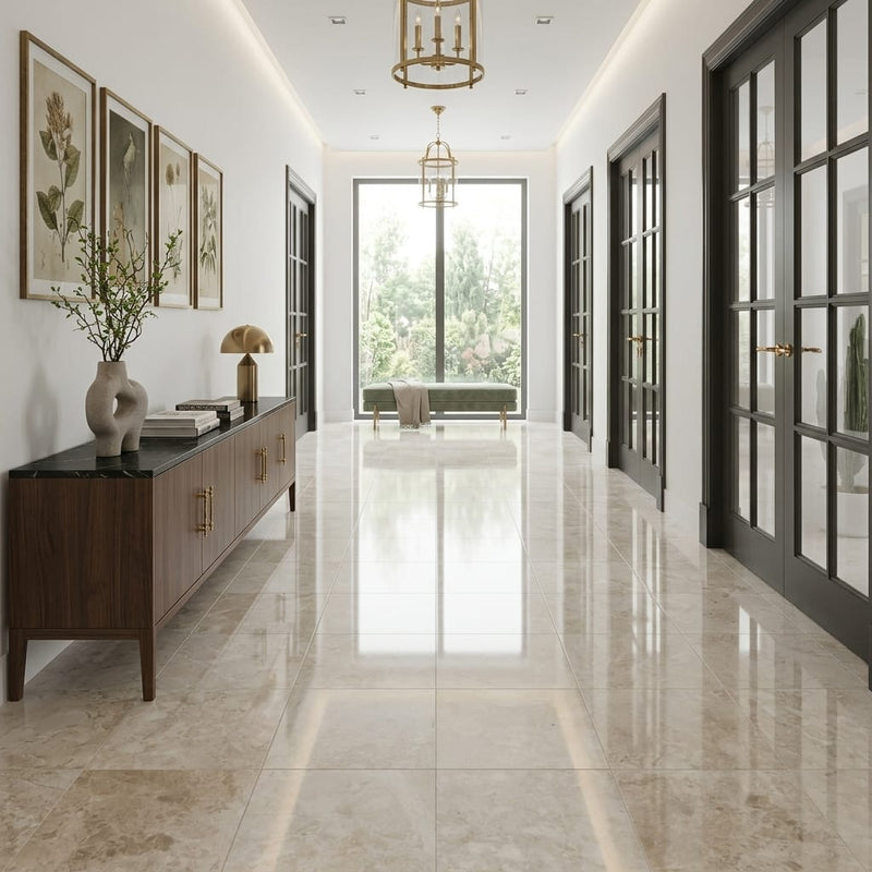 Cappucino Marble Tile 18x18 Polished — Hallway floor