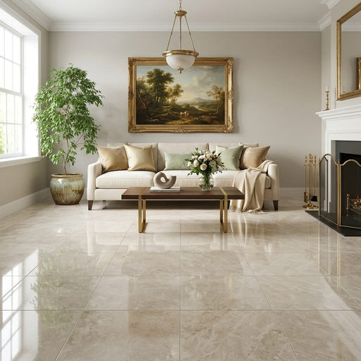 Cappucino Marble Tile 24x24 Polished — Living Room floor