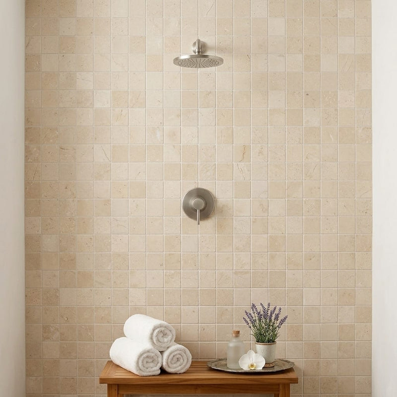 Capri Champagne 2x2 Honed Limestone Mosaic — Spa spa interior
