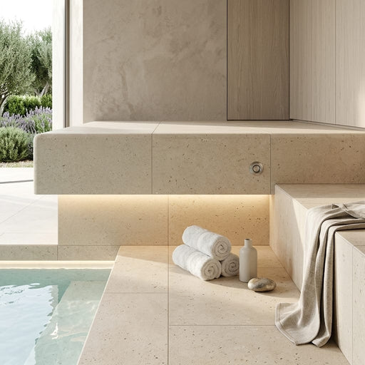 Capri Limestone Coping 12x24 Bullnose 3 cm pool coping — Spa spa overhang edge