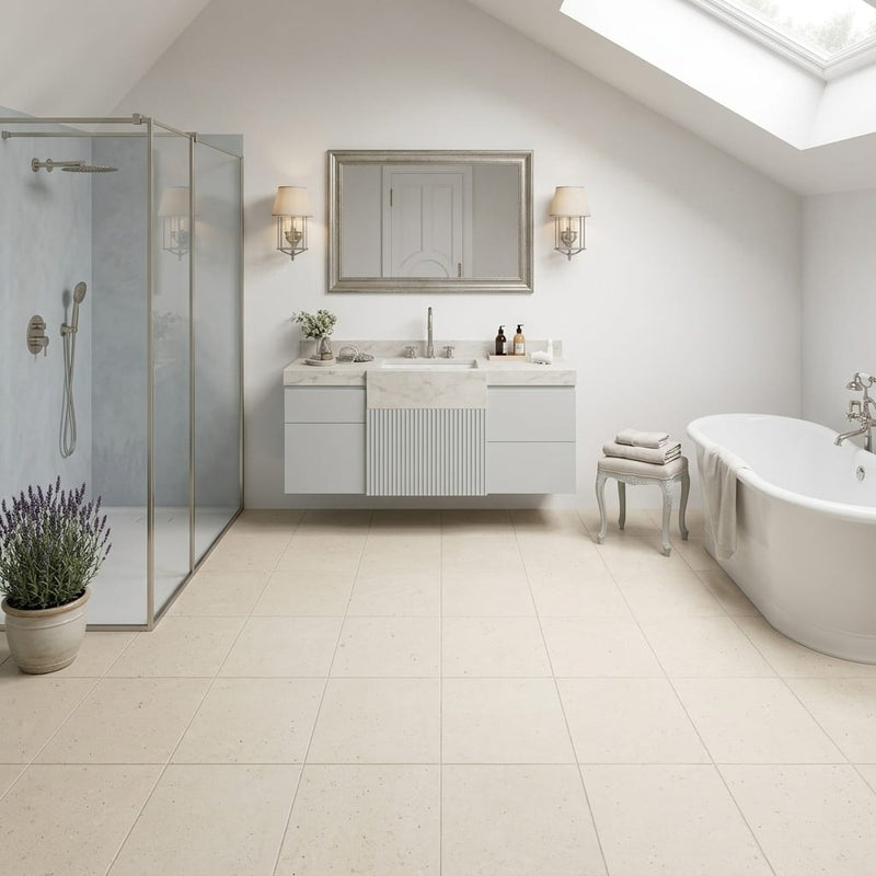Capri Limestone Tile 12x12 Honed — Bathroom floor