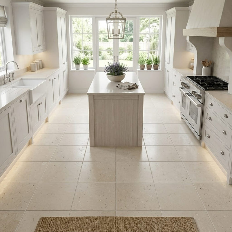 Capri Limestone Tile 12x12 Honed — Kitchen floor