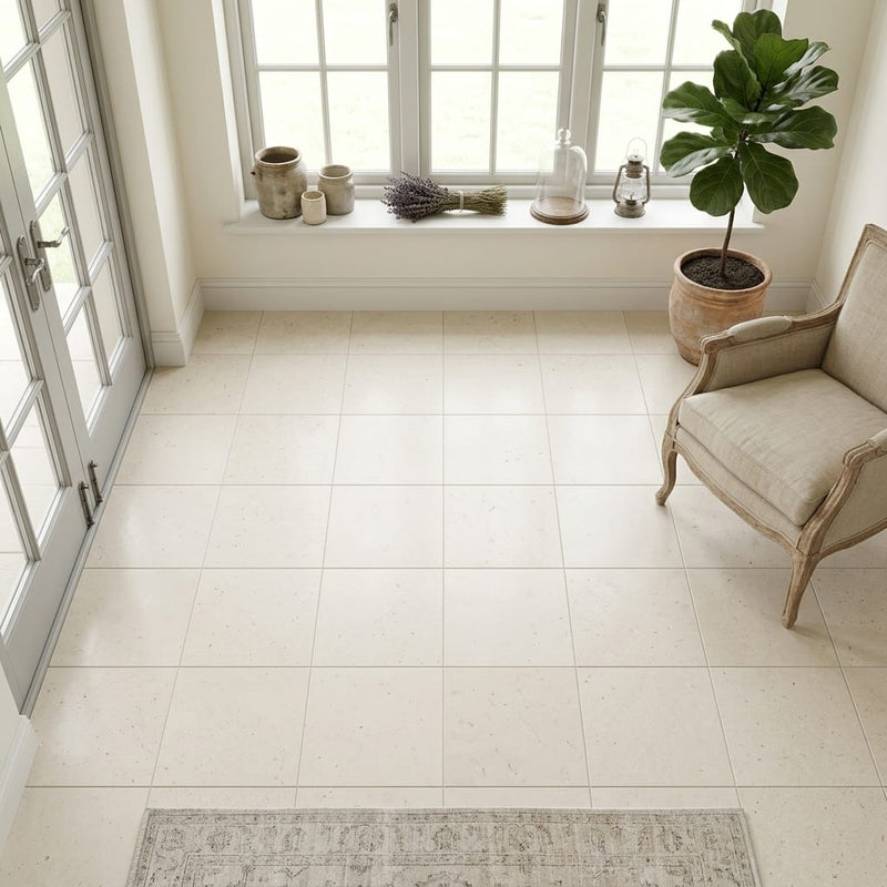 Capri Limestone Tile 12x12 Honed — Sunroom floor
