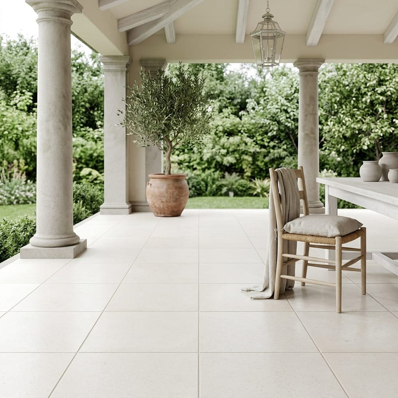 Capri Limestone Tile 18x18 Honed — Covered Patio floor