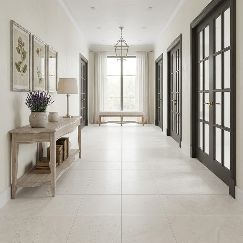 Capri Limestone Tile 18x18 Honed — Hallway floor