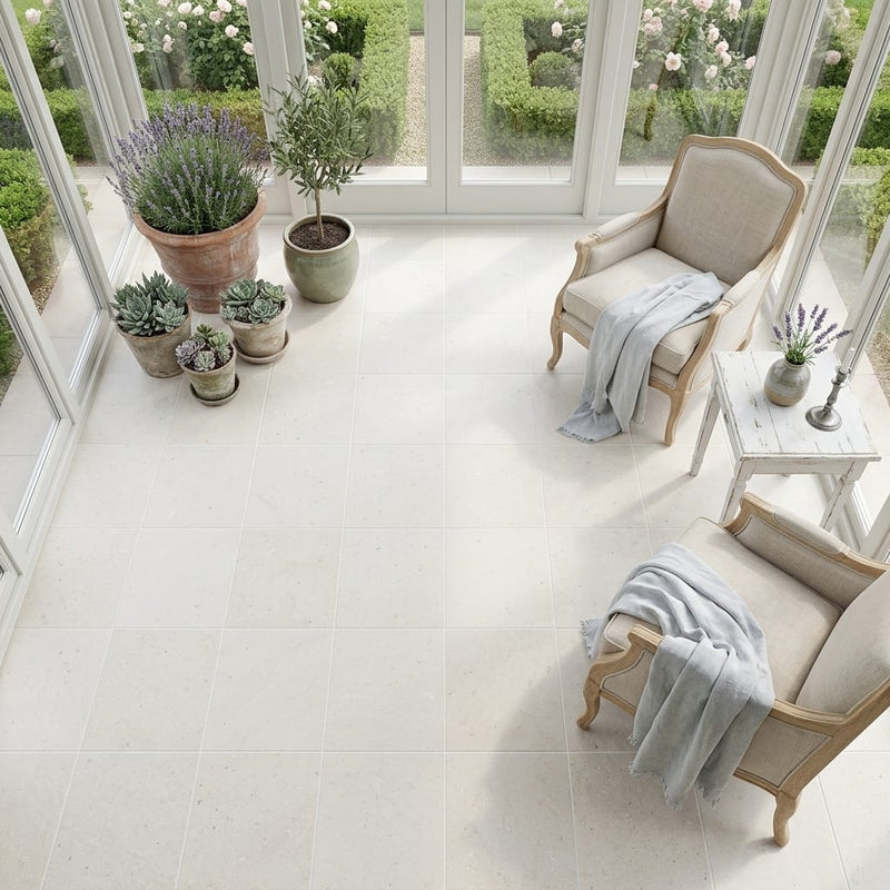Capri Limestone Tile 18x18 Honed — Sunroom floor