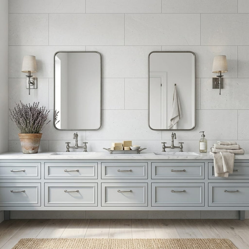 Capri Limestone Tile 18x36 Brushed — Bathroom vanity wall
