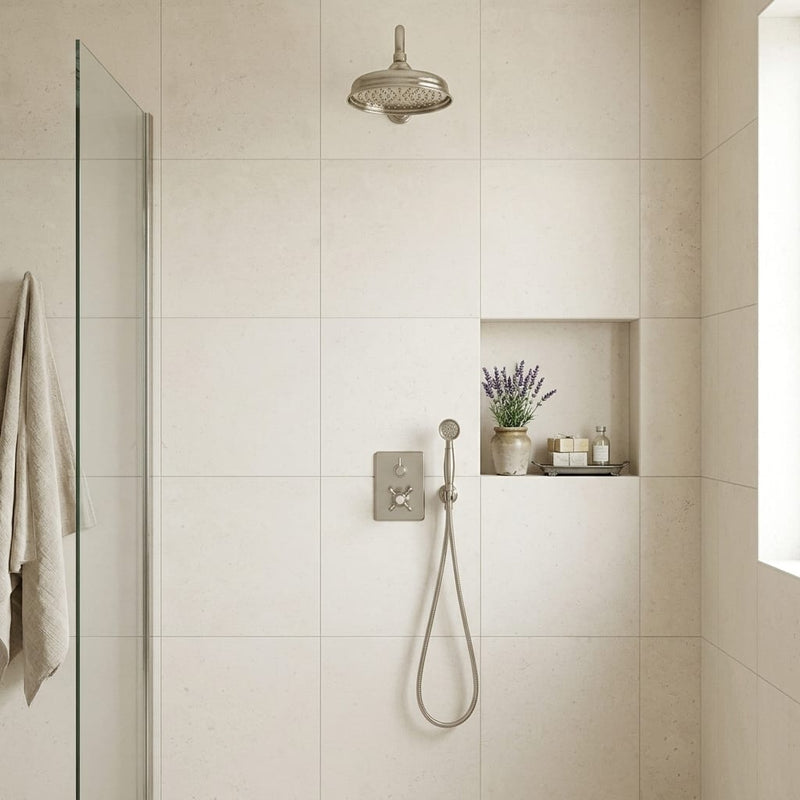 Capri Limestone Tile 24x24 Honed — Bathroom shower wall