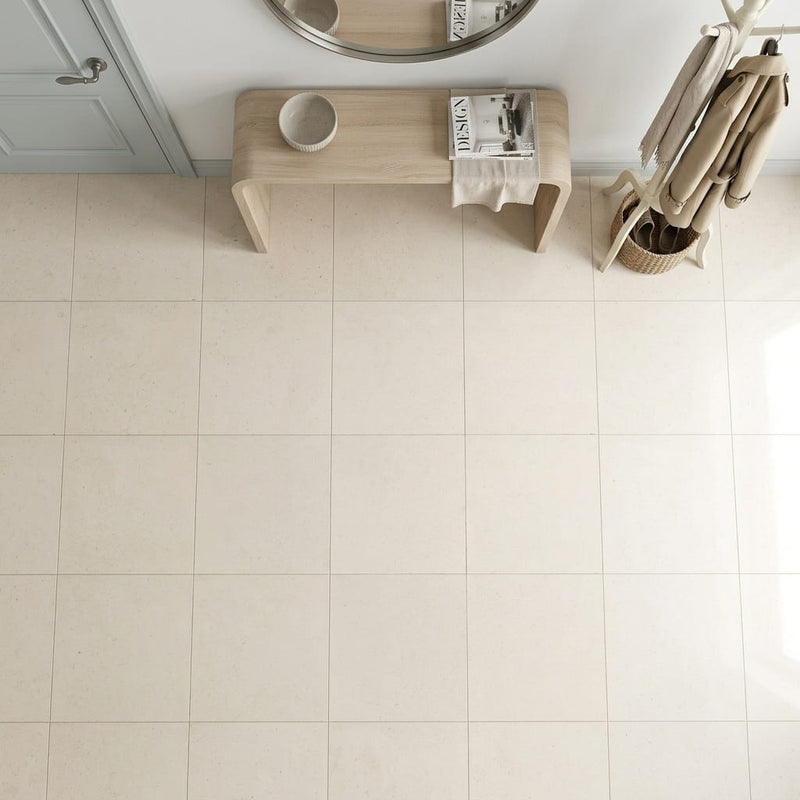 Capri Limestone Tile 24x24 Honed — Foyer floor