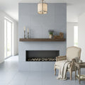 Capri Limestone Tile 36x36 Honed — Living Room fireplace surround