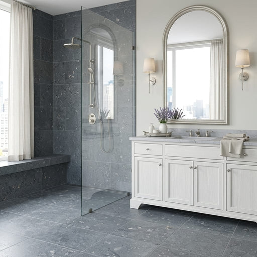 Caracas Blue Limestone Tile 16x24 — Bathroom shower wall