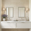 Cardinal Beige 18x36 Brushed Limestone Tile — Bathroom vanity wall