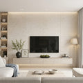 Cardinal Beige 18x36 Brushed Limestone Tile — Living Room feature wall