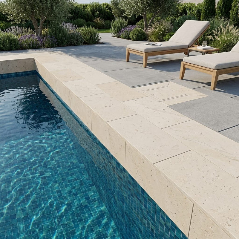 Cardinal Beige Limestone Coping 12x24 Eased 5 cm pool coping — Swimming Pool remodel pool edge