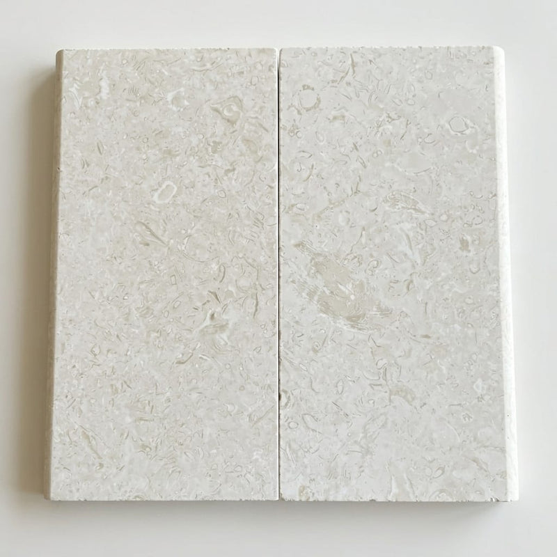 Cardinal Beige Limestone Coping 12x24 Tumbled Bullnose 5 cm close-up