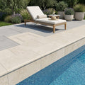 Cardinal Beige Limestone Coping 12x24 Tumbled Bullnose 5 cm pool coping — Swimming Pool remodel pool edge