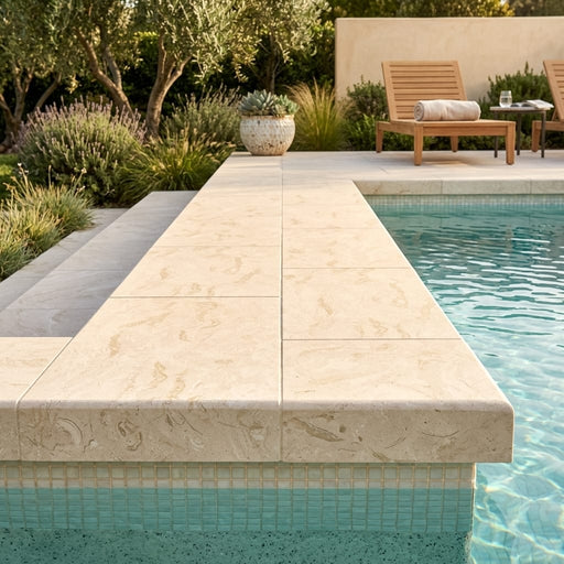 Cardinal Beige Limestone Coping 16x24 Eased 5 cm pool coping — Swimming Pool pool edge drop-face coping