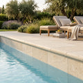 Cardinal Beige Limestone Coping 16x24 Tumbled Bullnose 5 cm pool coping — Swimming Pool remodel pool edge