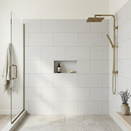 Cardinal Beige Limestone Tile 12x24 Honed — Bathroom shower wall