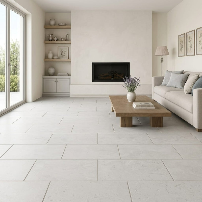 Cardinal Beige Limestone Tile 12x24 Honed — Living Room floor