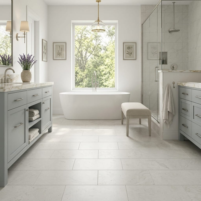 Cardinal Beige Limestone Tile 12x24 Honed — Primary Bath floor