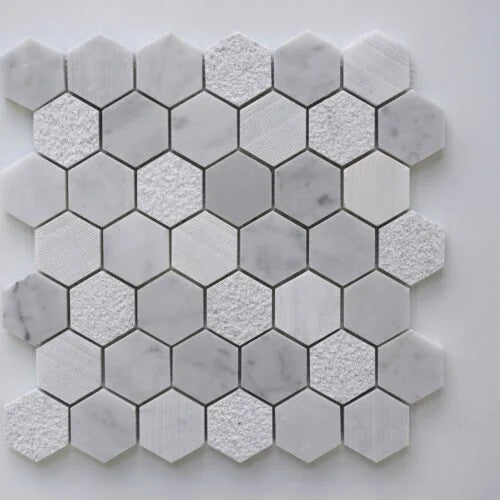 Carrara 2x2 Hexagon Various Finish Marble Mosaic Tile