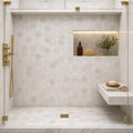 Carrara 2x2 Hexagon Various Finish Marble Mosaic Tile — Bathroom shower floor