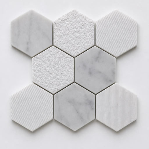 Carrara 2x2 Hexagon Various Finish Marble Mosaic Tile close-up