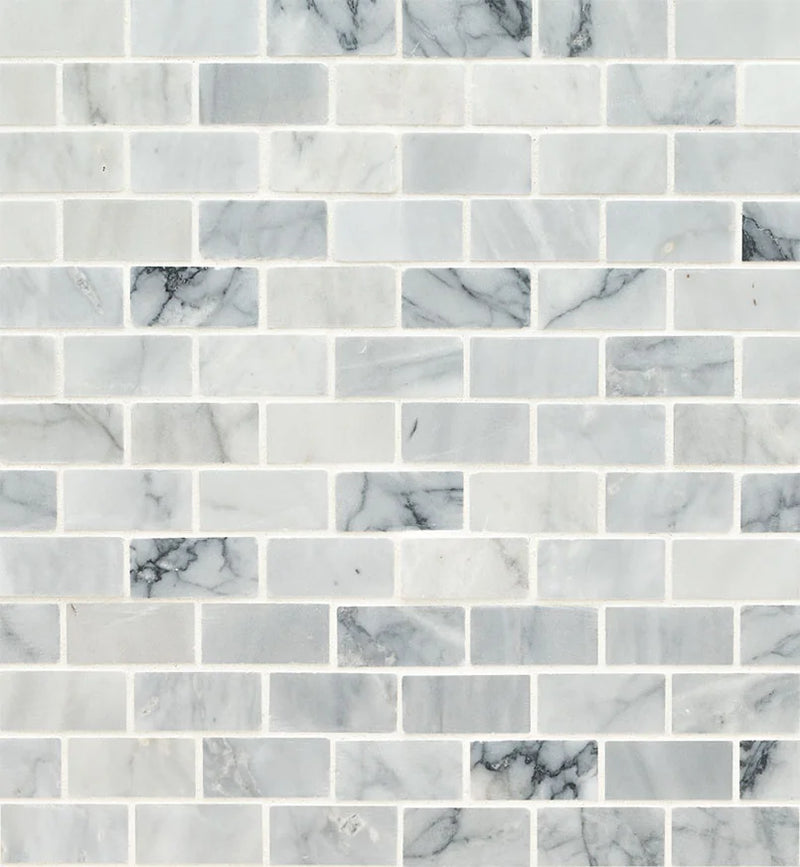Carrara Classique Brick 1x2 Honed Marble Mosaic Tile