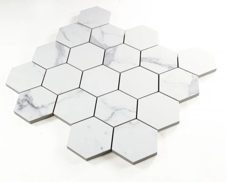 Carrara Premium 3x3 Hexagon Pre Matte Marble Look Porcelain Mosaic