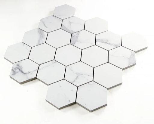 Carrara Premium 3x3 Hexagon Pre Matte Marble Look Porcelain Mosaic