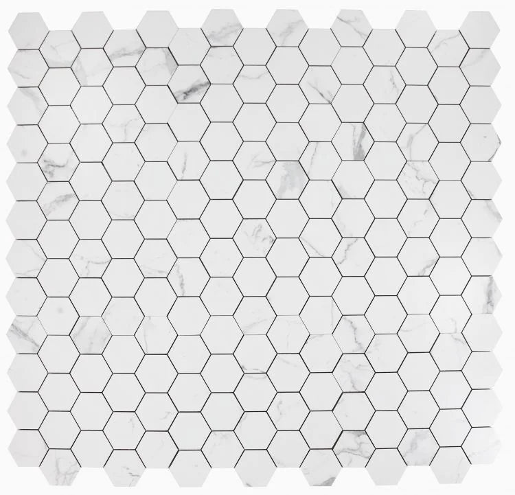 Carrara Premium 3x3 Hexagon Pre Matte Marble Look Porcelain Mosaic