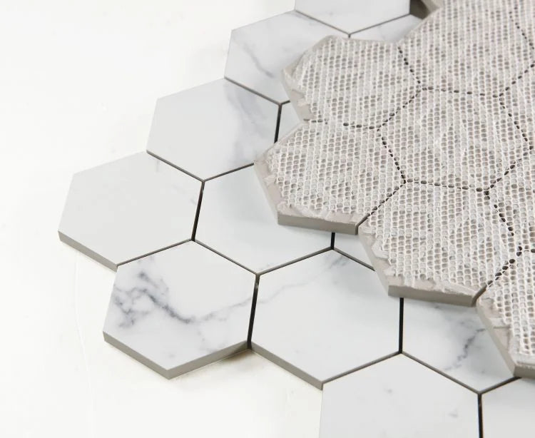Carrara Premium 3x3 Hexagon Pre Matte Marble Look Porcelain Mosaic