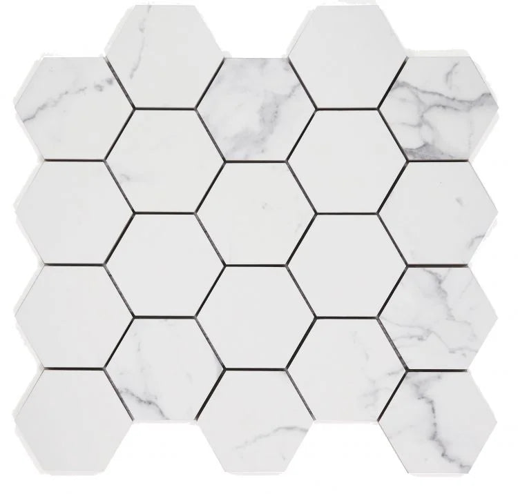 Carrara Premium 3x3 Hexagon Pre Matte Marble Look Porcelain Mosaic