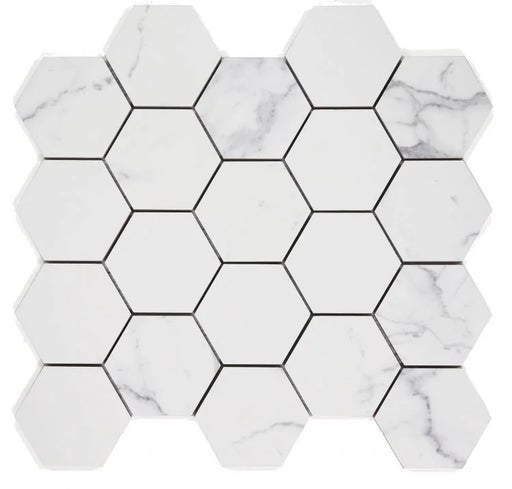 Carrara Premium 3x3 Hexagon Pre Matte Marble Look Porcelain Mosaic