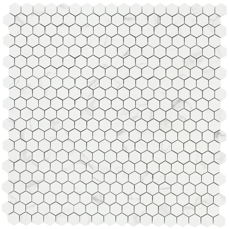Carrara Premium 2x2 Hexagon Pre Matte Marble Look Porcelain Mosaic
