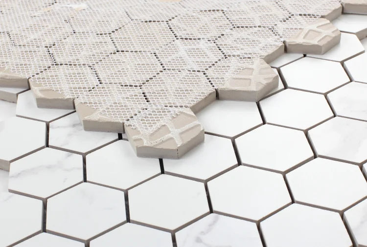 Carrara Premium 2x2 Hexagon Pre Matte Marble Look Porcelain Mosaic